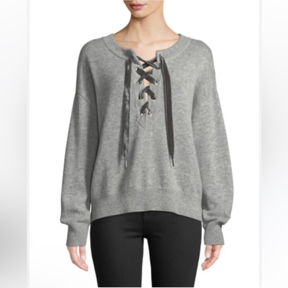 Rails Olivia Lace-Up Grey Wool/Cashmere Sweater Size M